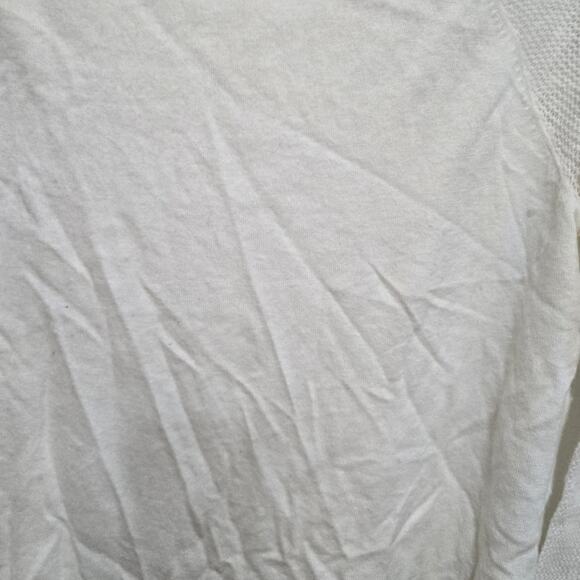 J.Crew Factory Ivory Merino Wool Blend Sweater Mesh Sleeve Medium - Picture 8 of 8